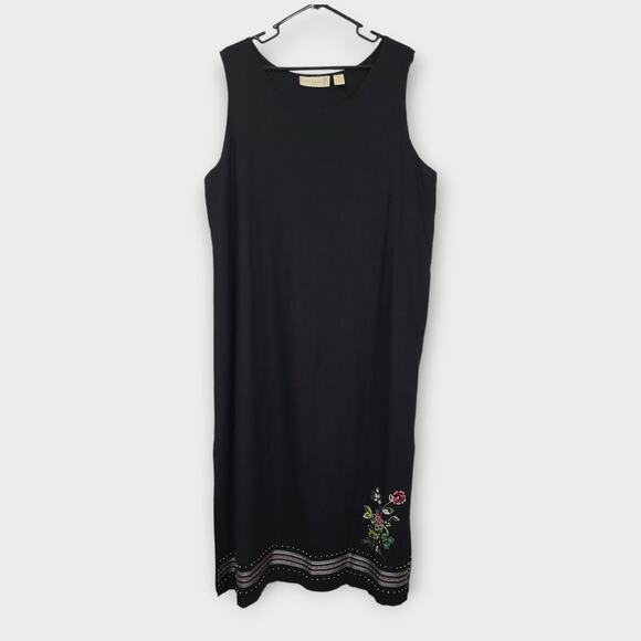 Jane Ashley Dress Womens 1X XL Midi Beaded Embroidered Linen Sleeveless - Picture 1 of 14
